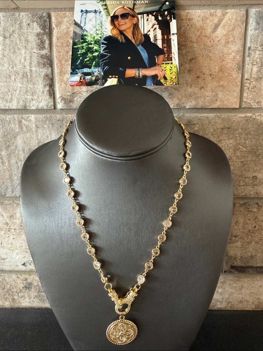 Freida Rothman Gold Mother of Pearl Pendant Chain Necklace - Sterling